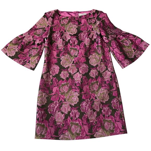 Belle Badgley Mischka New Floral PInk Black "Sharon Dress" Bell Sleeves Size 2 - Picture 9 of 9